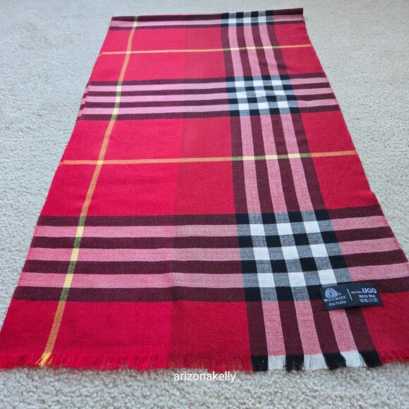 NWOT Ugg Merino Wool Red Plaid Scarf - Picture 12 of 13